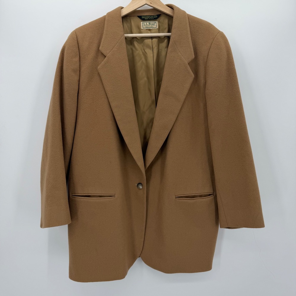 LL Bean Vintage Womens 20 Wool Cashmere Blazer Jacket Camel Tan Made in USA